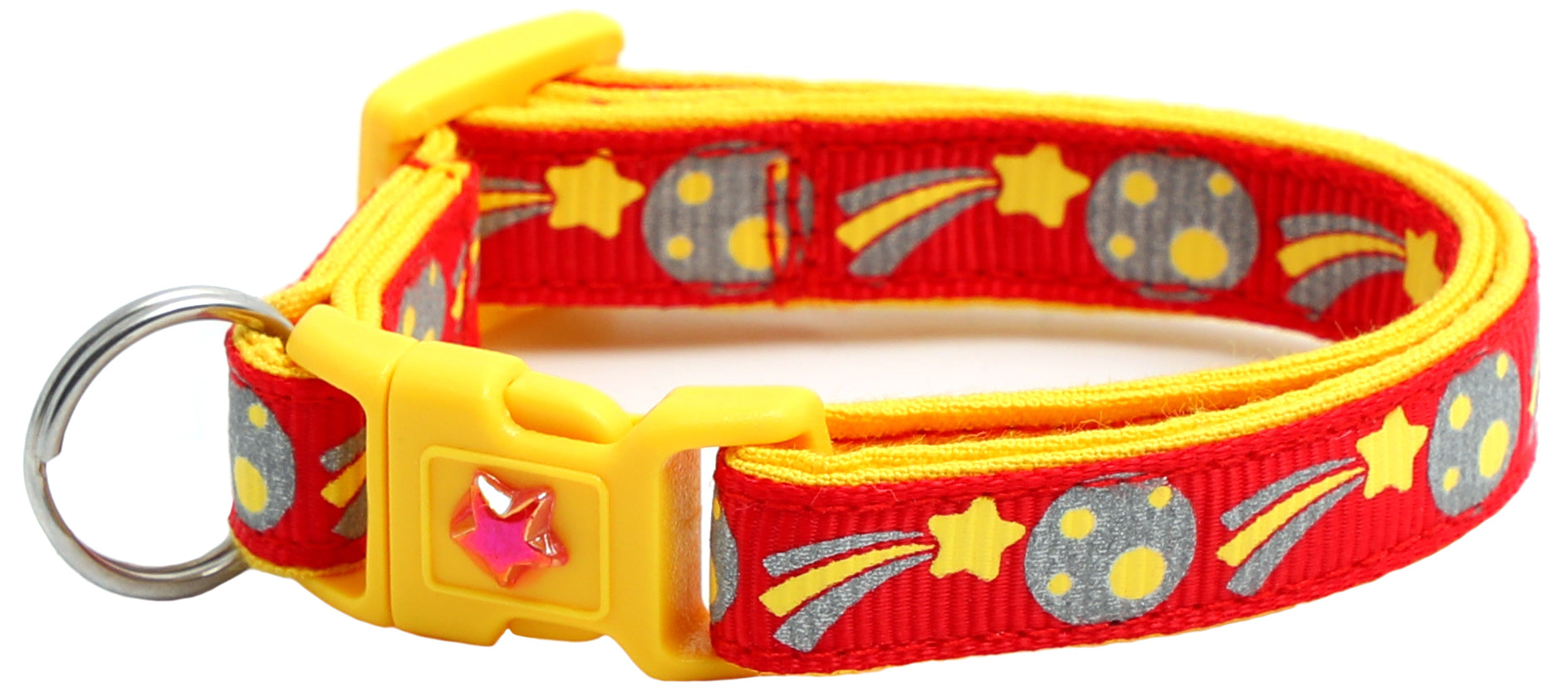 Shooting Stars Reflective Cat Collar showcasing reflective elements and reinforced cotton material, designed for safety and style.